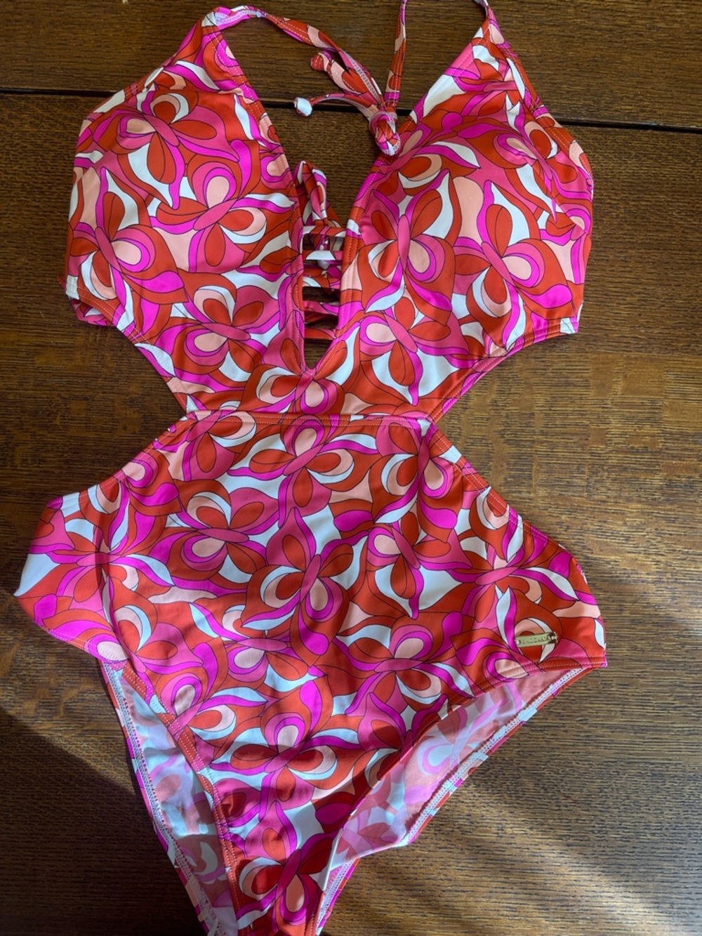 Pink & Orange Floral-Print One-Piece Swimsuit - size 14